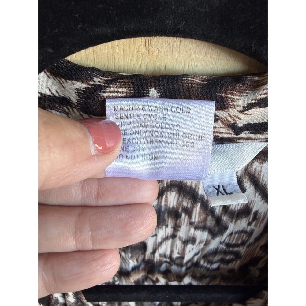 Vintage Women's Classic Brown Leopard Blouse Long Sleeve Button Front XL - Picture 5 of 5